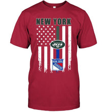Load image into Gallery viewer, New York New York Jets New York Rangers american flag shirt