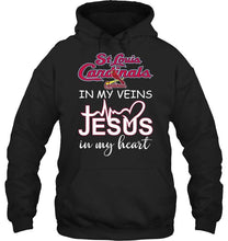 Load image into Gallery viewer, St Louis Cardinals in my veins jesus in my heart shirt