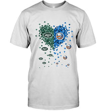 Load image into Gallery viewer, New York Jets and New York Islanders tiny hearts shaped fan shirt