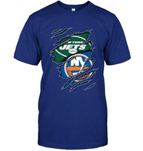 Load image into Gallery viewer, New York Jets and New York Islanders layer under ripped shirt