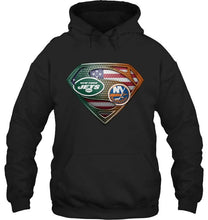 Load image into Gallery viewer, New York Jets and New York Islanders superman american flag layer shirt