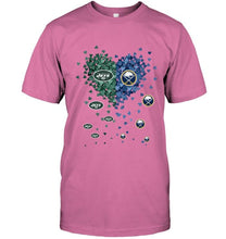 Load image into Gallery viewer, New York Jets and Buffalo Sabres tiny hearts shaped fan shirt