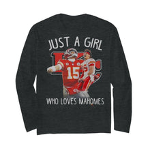 Load image into Gallery viewer, Kansas City Chiefs Just a girl who loves Mahomes shirt by Moteefes store Unisex Long Sleeve T-Shirt