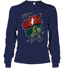 Load image into Gallery viewer, Stanford Cardinal and Oakland Athletics layer under ripped shirt