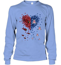 Load image into Gallery viewer, Arizona Cardinals Patriots and Arizona Wildcats tiny hearts shaped fan shirt