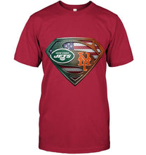 Load image into Gallery viewer, New York Jets and New York Mets superman american flag layer shirt