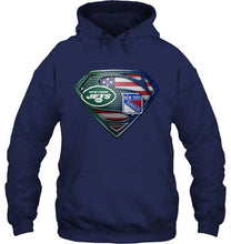 Load image into Gallery viewer, New York Jets and New York Rangers superman american flag layer shirt