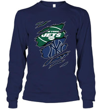 Load image into Gallery viewer, New York Jets and New York Yankees layer under ripped shirt
