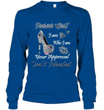 Load image into Gallery viewer, New England Patriots girl i am who i am your approval isn't needed high heel lips diamond glitter pattern t shirt