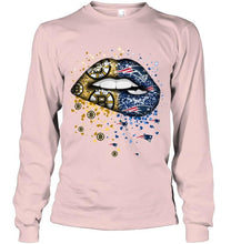Load image into Gallery viewer, New England Patriots and Boston Bruins glitter pattern sexy lips t shirt
