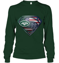 Load image into Gallery viewer, New York Jets and New York Yankees superman american flag layer shirt