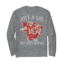 Load image into Gallery viewer, Kansas City Chiefs Just a girl who loves Mahomes shirt by Moteefes store Unisex Long Sleeve T-Shirt