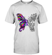 Load image into Gallery viewer, Lupus journey i never planned i choose to love life hate disease &amp; fight butterfly ribbon shirt