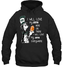 Load image into Gallery viewer, I will love my New York Jets here or there love everywhere the cat fan simpson shirt