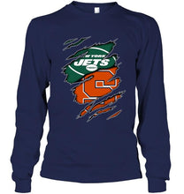 Load image into Gallery viewer, New York Jets and Syracuse Orange layer under ripped shirt