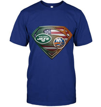 Load image into Gallery viewer, New York Jets and New York Islanders superman american flag layer shirt